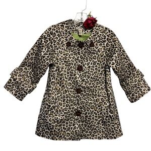 XXE Women's leapord print blazer Sm large buttons 2 front pockets 3/4 sleeves